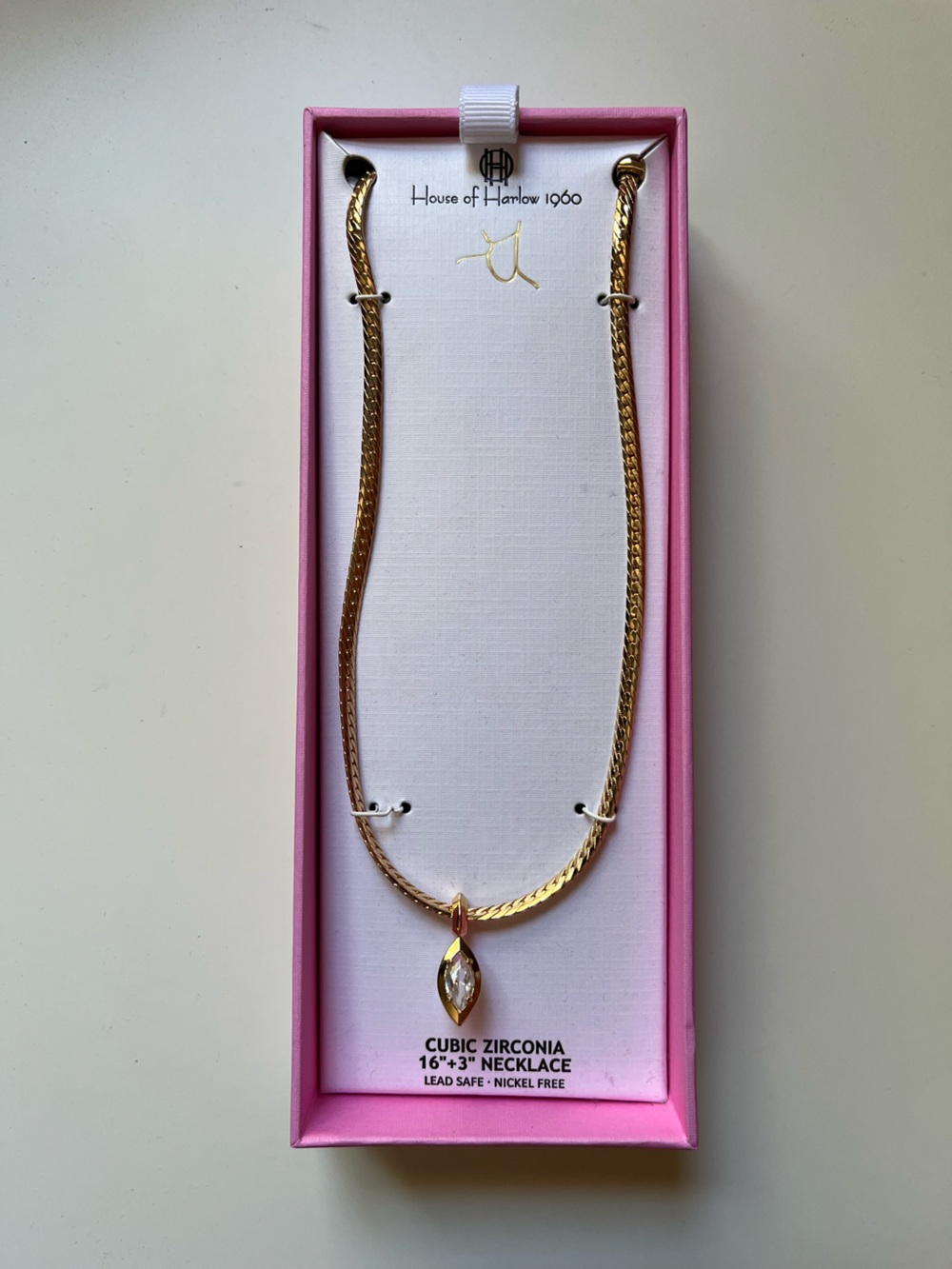 House of Harlow 1960 Gold Tone Necklace with Teardrop Crystal Pendant